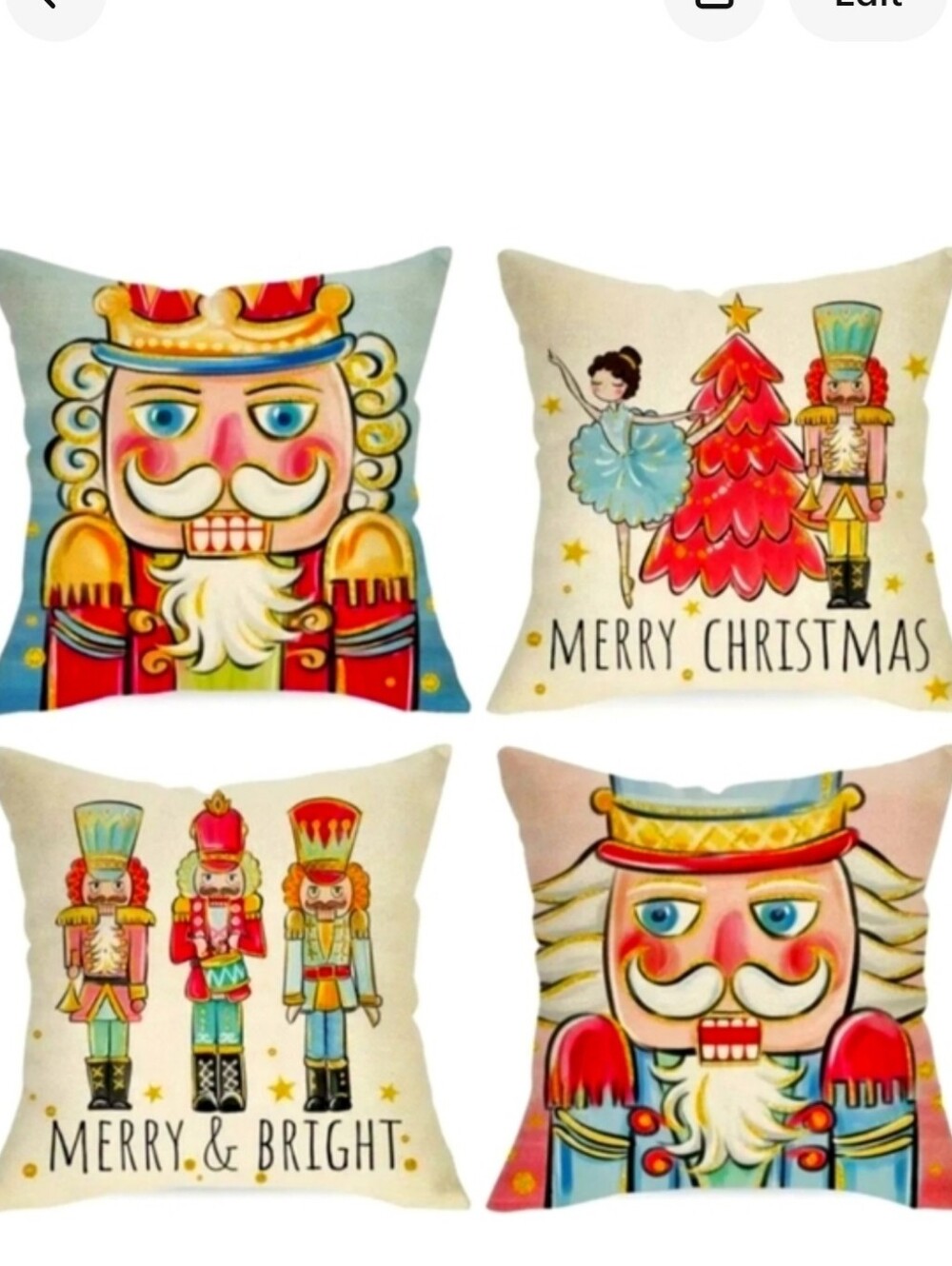 4 Pc Whimsical Merry Christmas Set Large 18x18" pillow covers. Great Quality